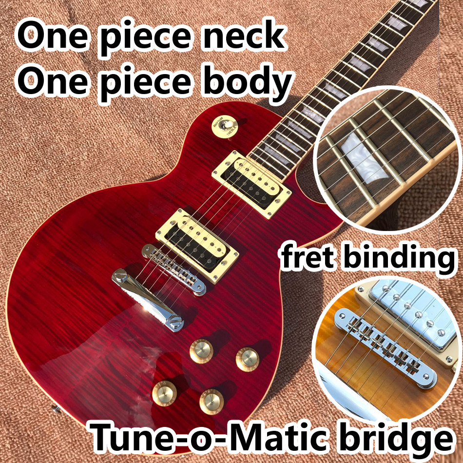 One piece of body & neck LP electric guitar Yellow tiger top adjusting the adjacent Matic bridge