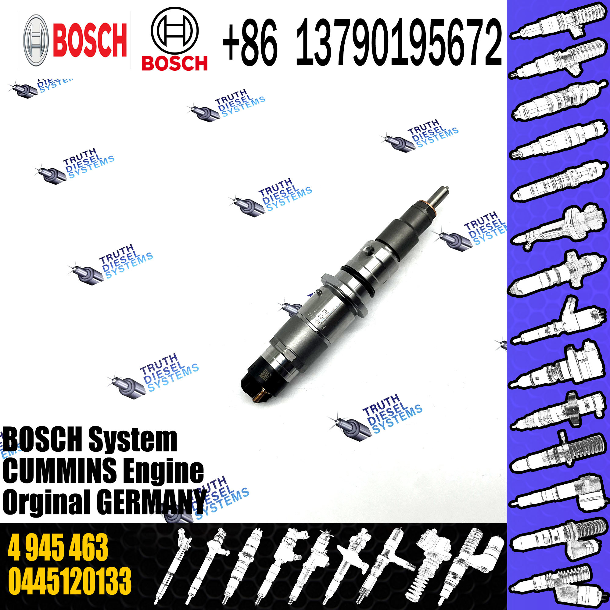 Fuel injector for sale 0445120133 for cummins qsc8.3 qsl9 common rail diesel injector 4993482 4945463