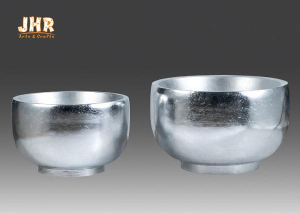Cup Shape Silver Leafed Fiberglass Flower Pots , Fiberglass Flower Bowls