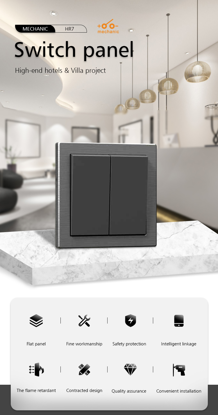 1 Gang 1 Way Panel Electrical Wall Switch High voltage 250V 10A