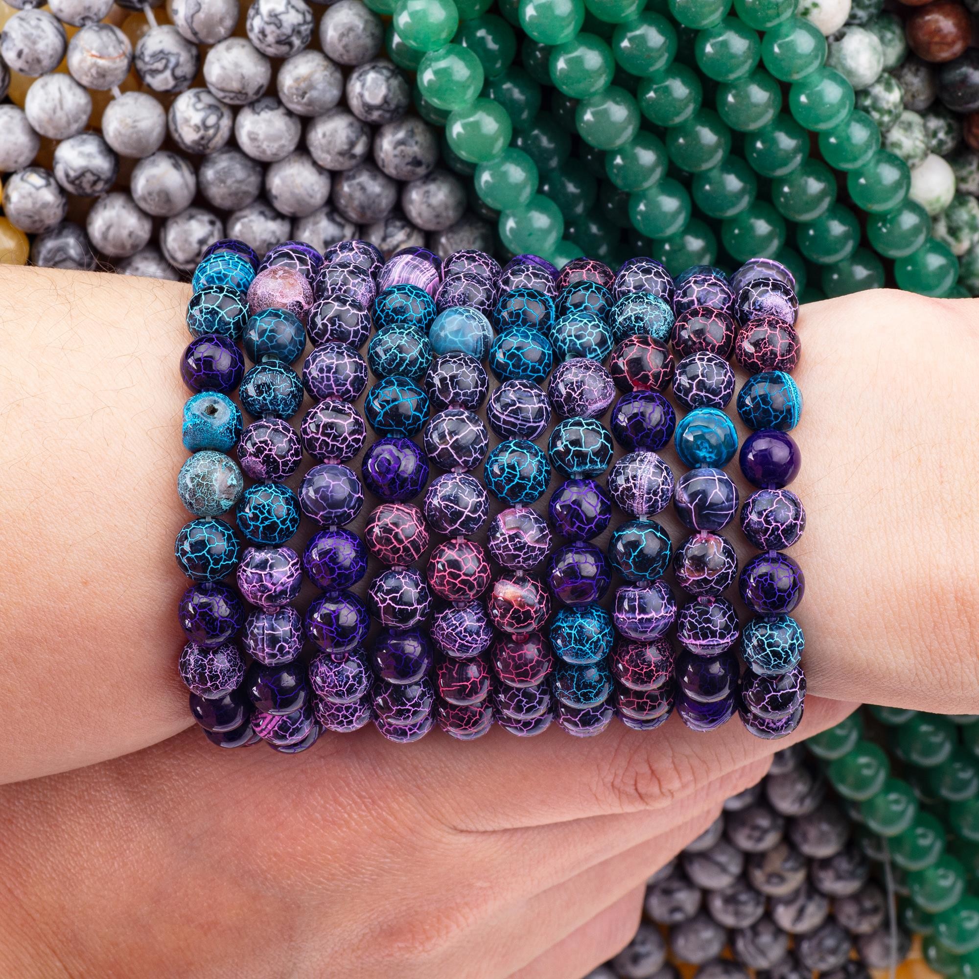 Shinny Weathered Agate Loose Bead Strands Semi Precious Stone Cracked Agate for DIY Jewelry Making