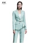 2021 Fashion Women's Slim Formal Office Skirt Suit with V-neck Collar and Full