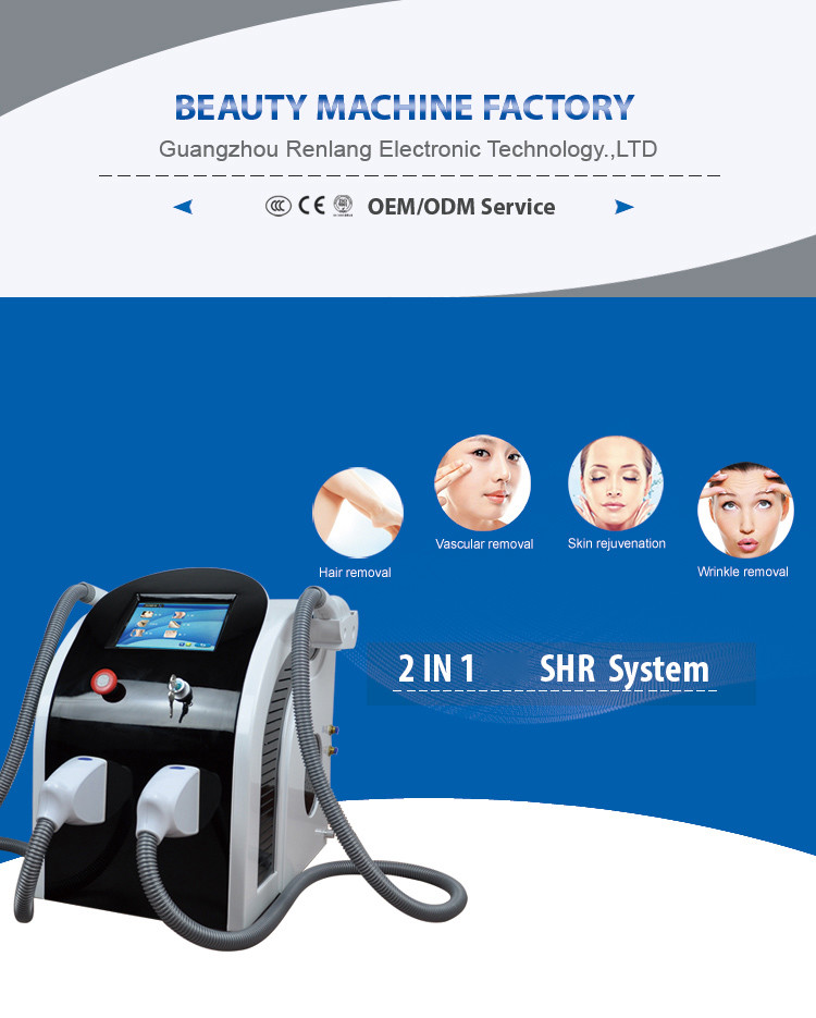 Dual E Light Rf Handles Opt Shr Ipl Machine Hair Remover For Thin Hair