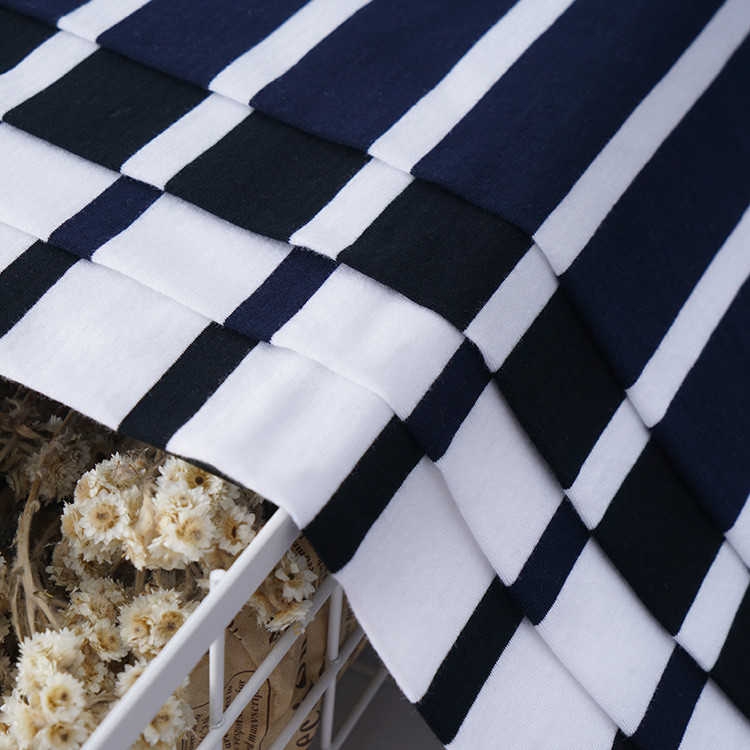 Knit Cotton Striped Material Fabric 175cm Summer Sportswear Skin Friendly Texture