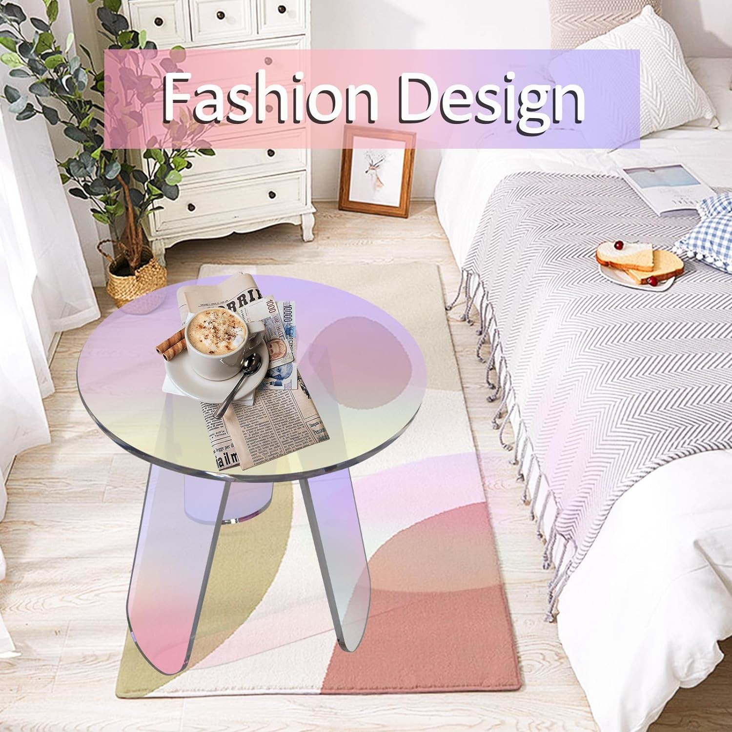 Nordic Colorful Rainbow Custom Acrylic Furniture Acrylic Side Table Round Coffee Table