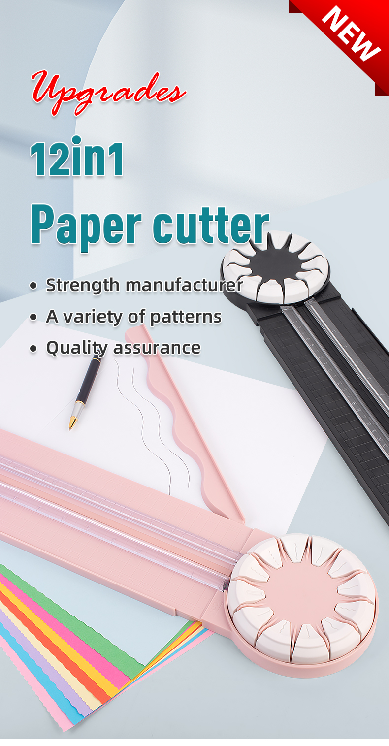 12 Functions A4 Paper Cutter Sliding Lace Dotted Line and More in Pink or Custom Colors