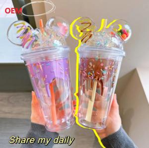 Wholesale Straw Cup Summer Ice Cream Cup Transparent Double-Layer Plastic Water Cup from china suppliers
