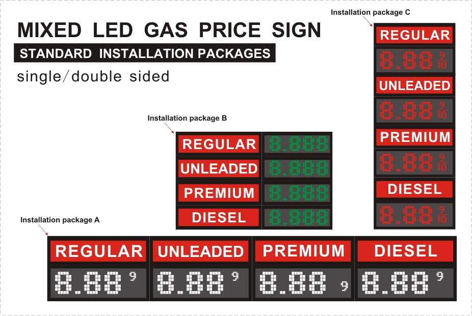 oil price sign for gas station led pump top sign gas changer led pump topper gas price display