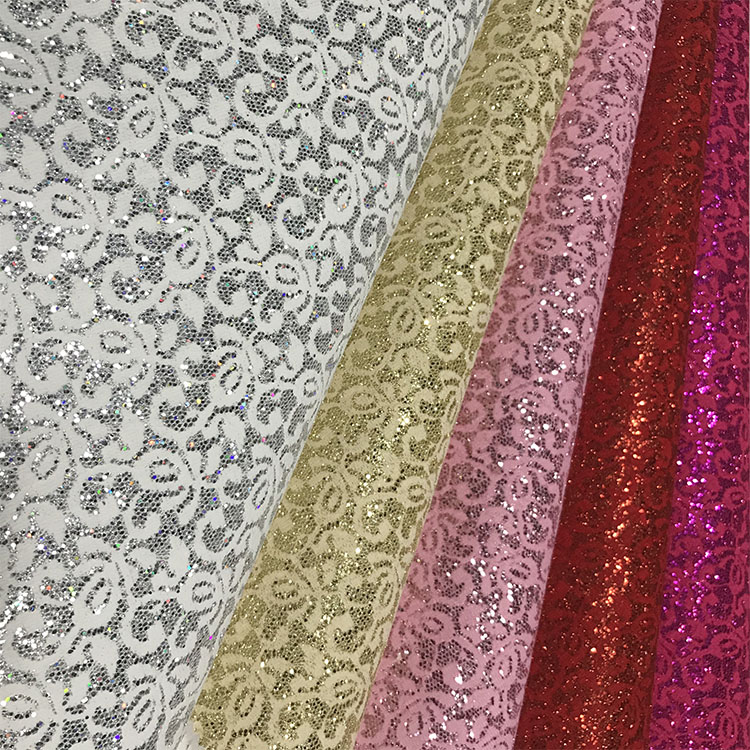 Good Quality Mesh Glitter pu shoe Leather