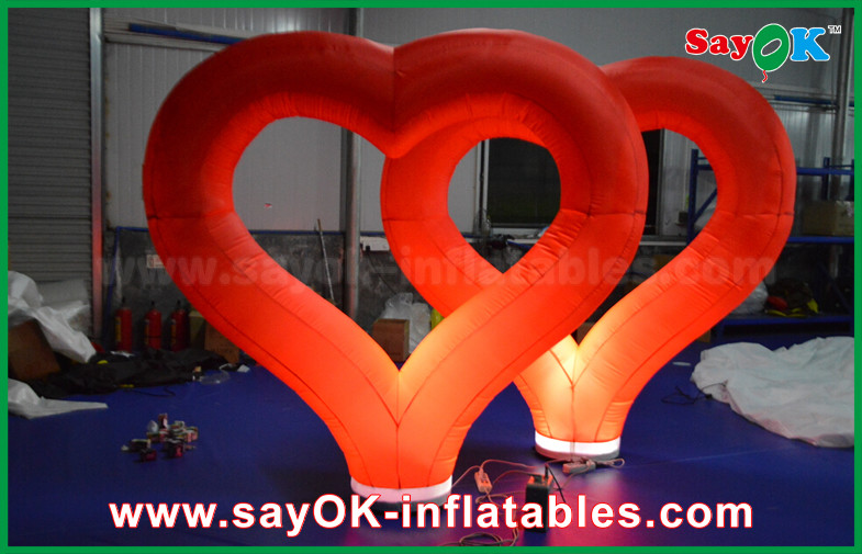 Romantic Red Nylon Inflatable Lighting Decoration Heart Shape For Wedding