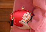 Luxury Oval Shape Embroidered Velvet Bag , Satin Clutches Evening Bags With Two