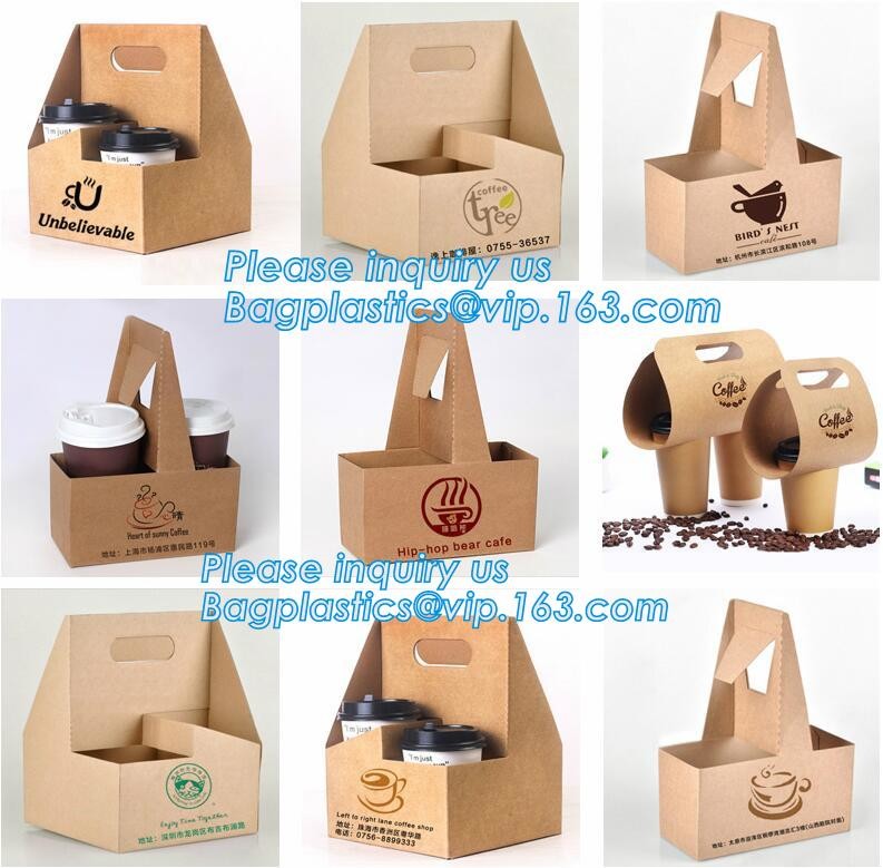 Eco Friendly Disposable Kraft Paper Take Out 2 Pack Coffee Cup Drink Carriers 2 Pack Paper Cup Holders bagease package