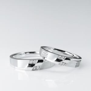 Wholesale 18k White Geometric 0.03ct Gold Diamond Couple Rings from china suppliers