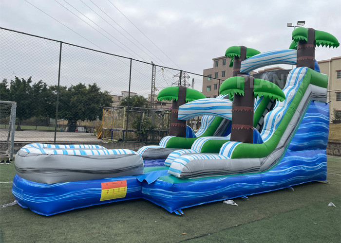 Silk Screen Printing Tropical Palm Inflatable Water Slide With Pool