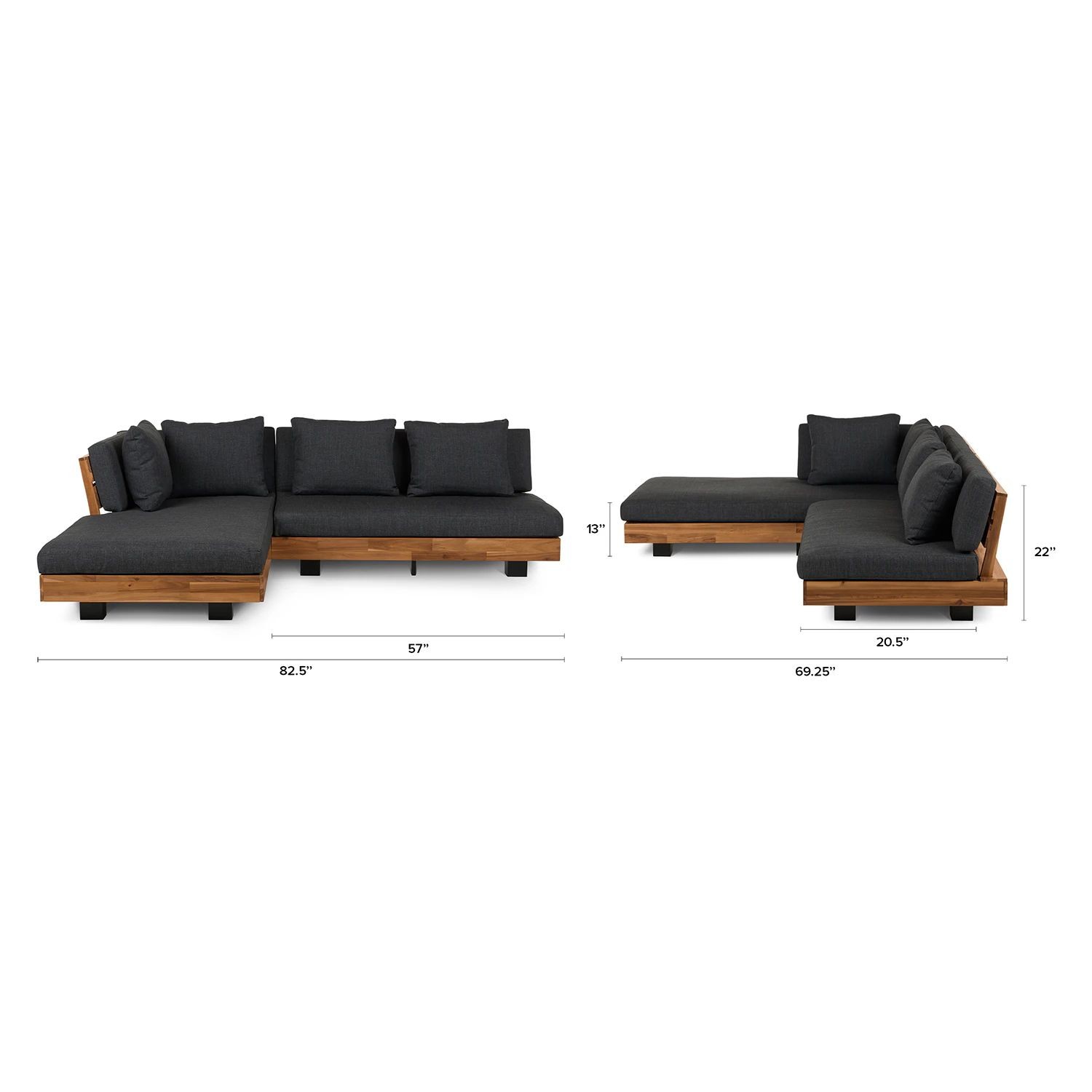 L Shape Sectional Fabric Outdoor Sofa Bed With Wooden Frame For Roof Patio