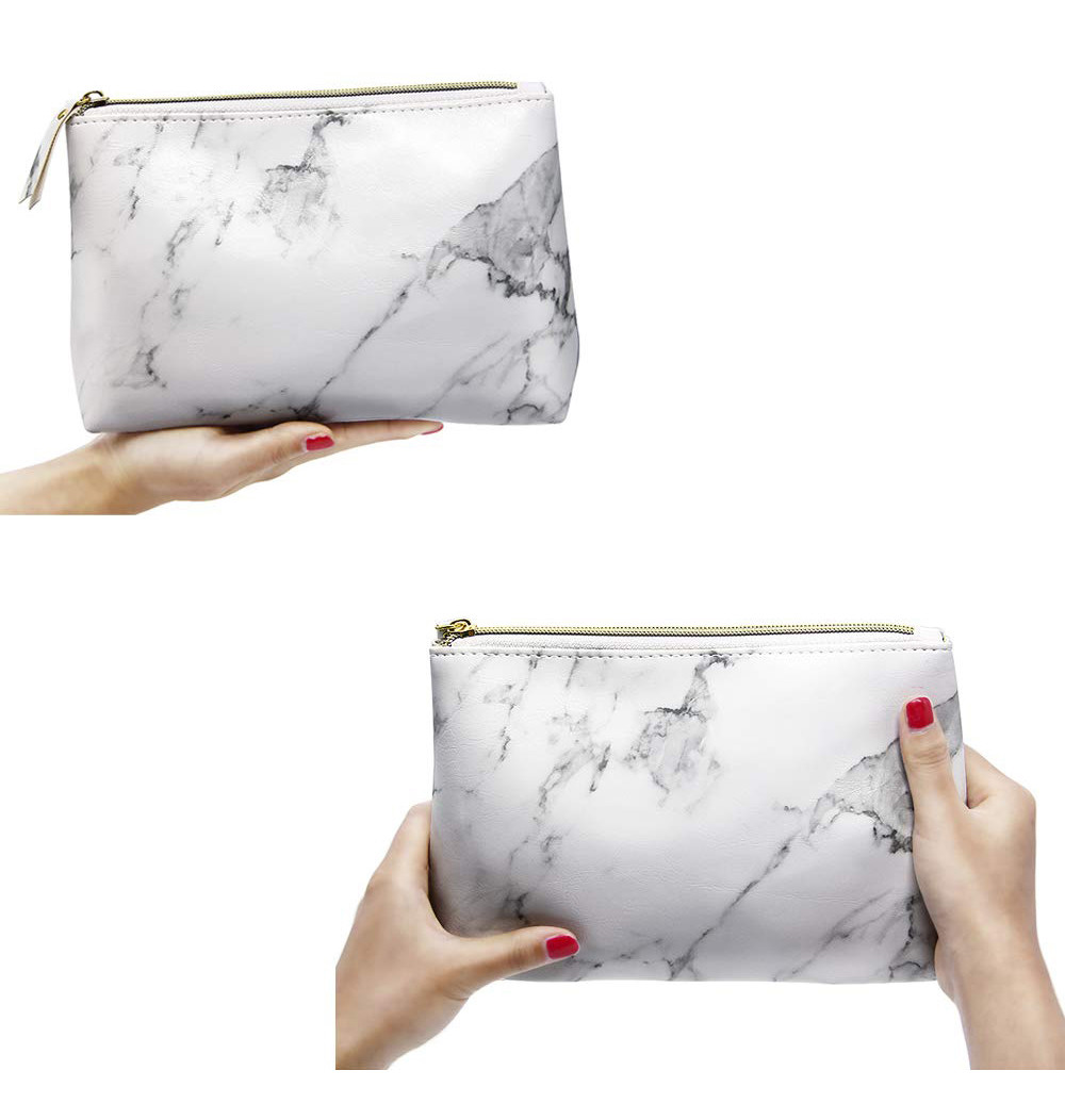 Marble PU Travel Makeup Brush Organizer Pouch With Gold Zipper