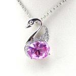 925 Sterling Silver Oval Green Cubic Zircon Swan Pendant Necklace (PSJ090)