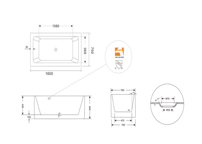 Multi Coloured Acrylic Free Standing Bathtub With Optimal Interior Space
