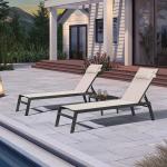Outdoor Lounge Chair Set Aluminum Patio Chaise Lounger Side Table and Pillow