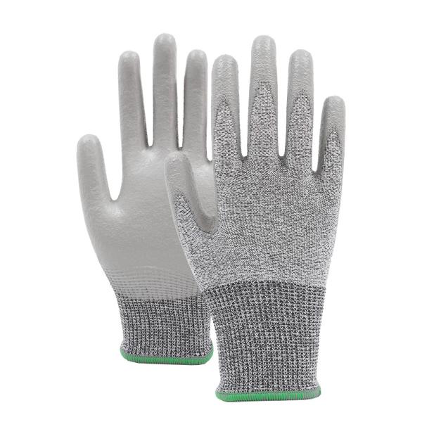 Quality Grey Anti Slip PU Safety Gloves ANSI Level 2 Cut Resistant Gloves For Construction for sale