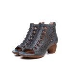 S501 Open Toe Leather Fashion Mid-Heel Women'S Shoes New Hollow Fish Mouth Cool