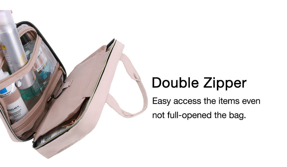 Double Zipper Striped Nylon Cosmetic Makeup Bag