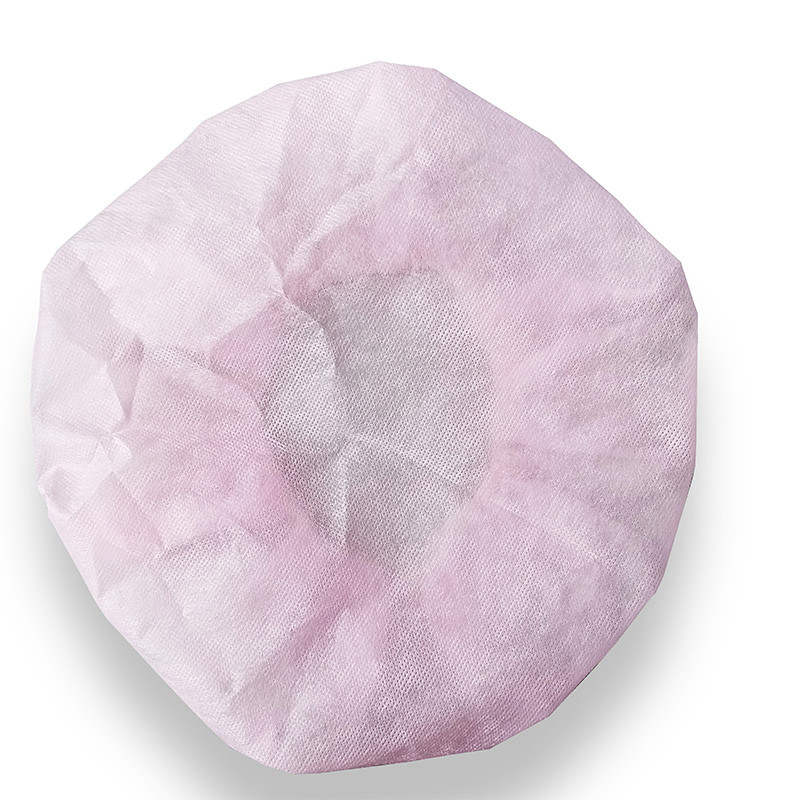 Pink Color Disposable Medical Caps / Round Non Woven Bouffant Cap