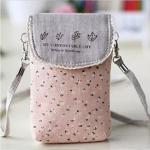 Custom cute fresh washable floral cotton mini crossbody cell phone purse bag for