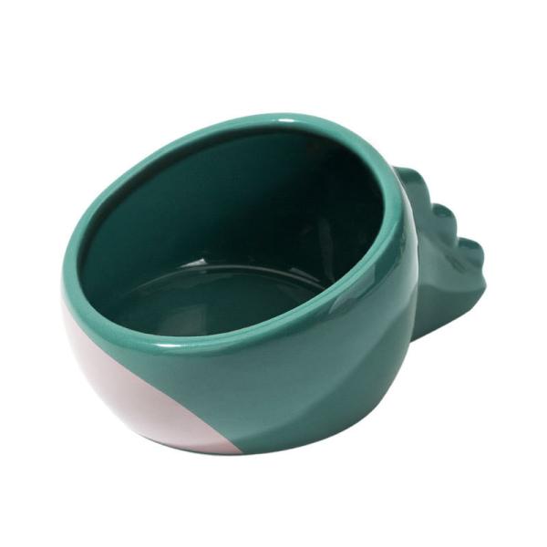 Green 13*7cm 10*5cm Round Pet Ceramic Bowl Dinosaur Shape Anti Vomiting Ceramic