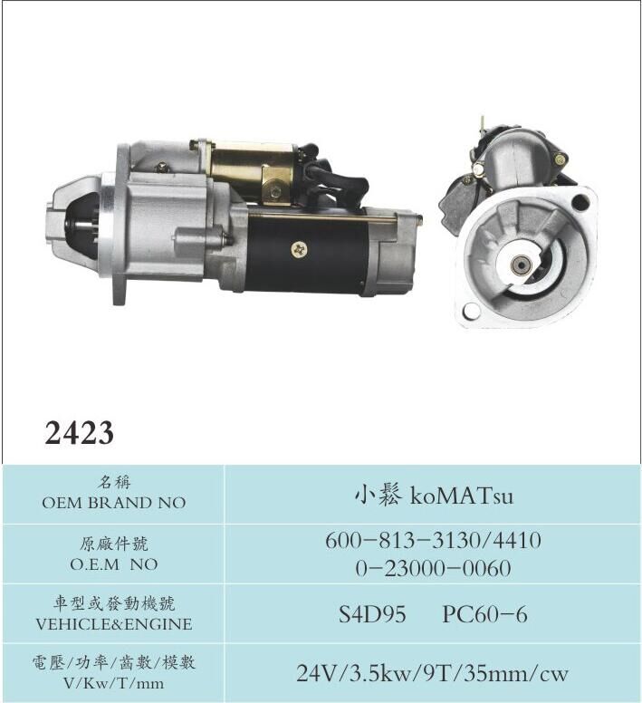 Nikko Starter Motor Komatsu 600-813-3130/4410 0-23000-0060 S4D95 PC60-6