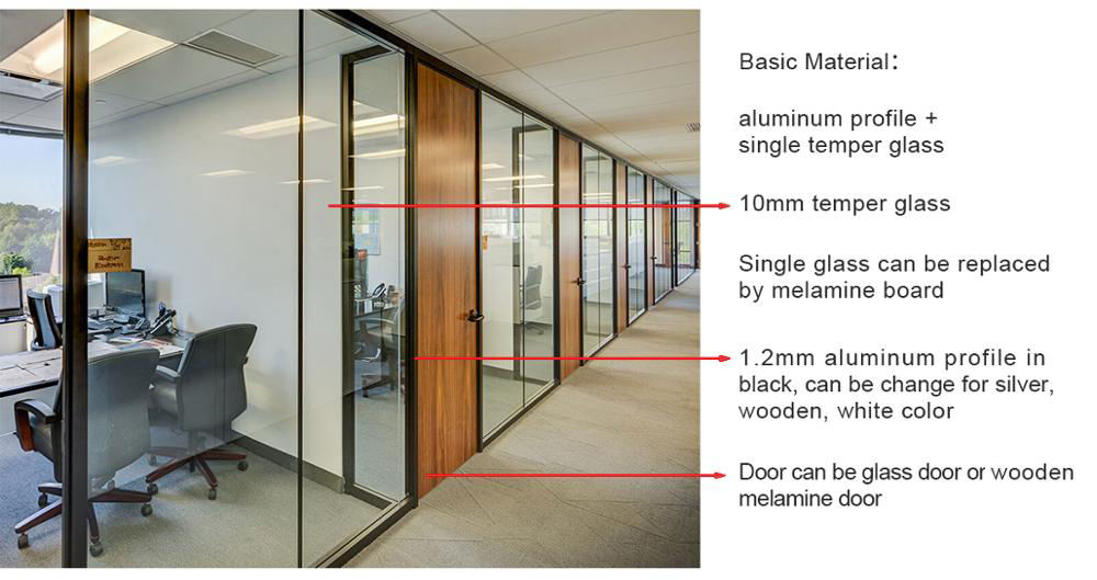 Aluminum Tempered Office Glass Partition Commercial Interior Portable Office Walls
