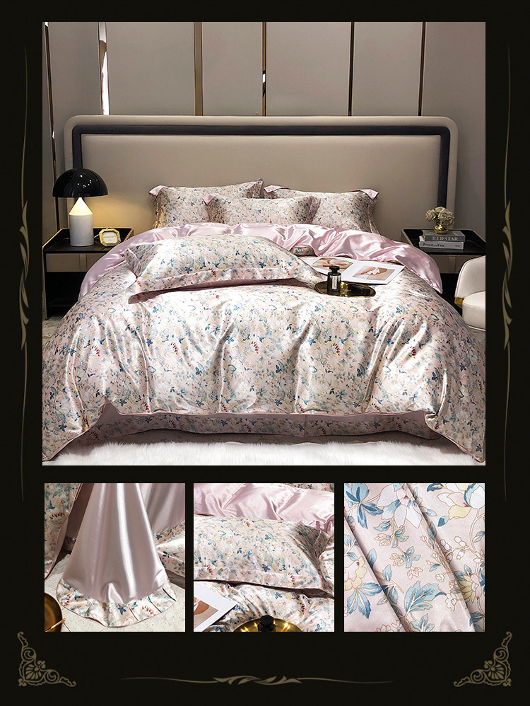 Diagonal Printing Mulberry Silk Fitted Sheet Set for 100% Silk Bedding in Market