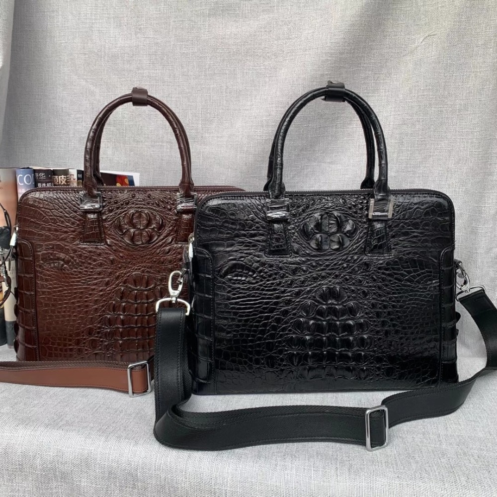 Authentic Crocodile Skin Businessmen Briefcase Laptop Handbag Genuine Exotic Alligator Leather Male Large Shoulder Bag