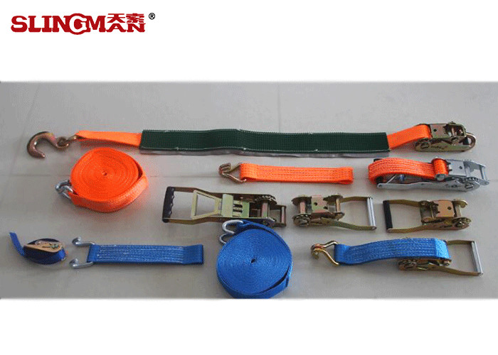 50MM Polyester Ratchet Tie Down Straps Yellow With Ratchet And Two Double J Hook