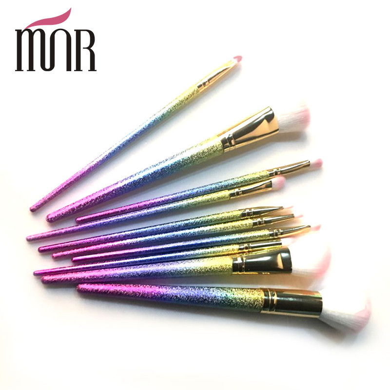 Fashion Professional Makeup Brush Set Beautiful Colorful Rainbow Ferrule