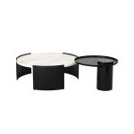 Living Room Stainless Steel Round Set Coffee Table Satin Black Finish Natural