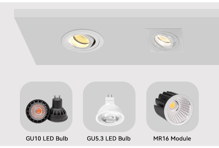 IP20 Renewable MR16 Downlight Housing Tilted Cutout 82mm Downlight Enclosure
