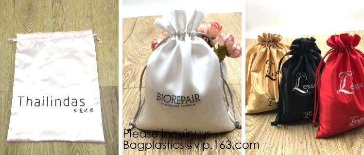 Satin Cosmetic Bag With Printing,Silver Satin Hair Collection Bag,Drawstring bag For Hair Packaging Dust Bag For Shoe