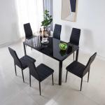 220Ibs capacity Simple Dining Room Table Black Tempered Glass Dining Table H4