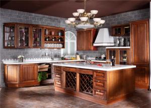 Wholesale Contemporary L Shaped Kitchen Cabinets With Glass Door And Red Paint Island from china suppliers