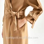 Fashion Ladies Long Woolen Jackets With Belt Camel Color Bathrobe Style