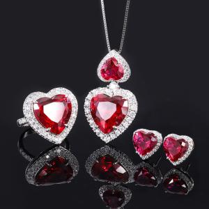 Wholesale 925 Sterling Silver Wedding Jewelry Set Simulated Ruby Diamonds Pendant Ring Earrings Heart from china suppliers