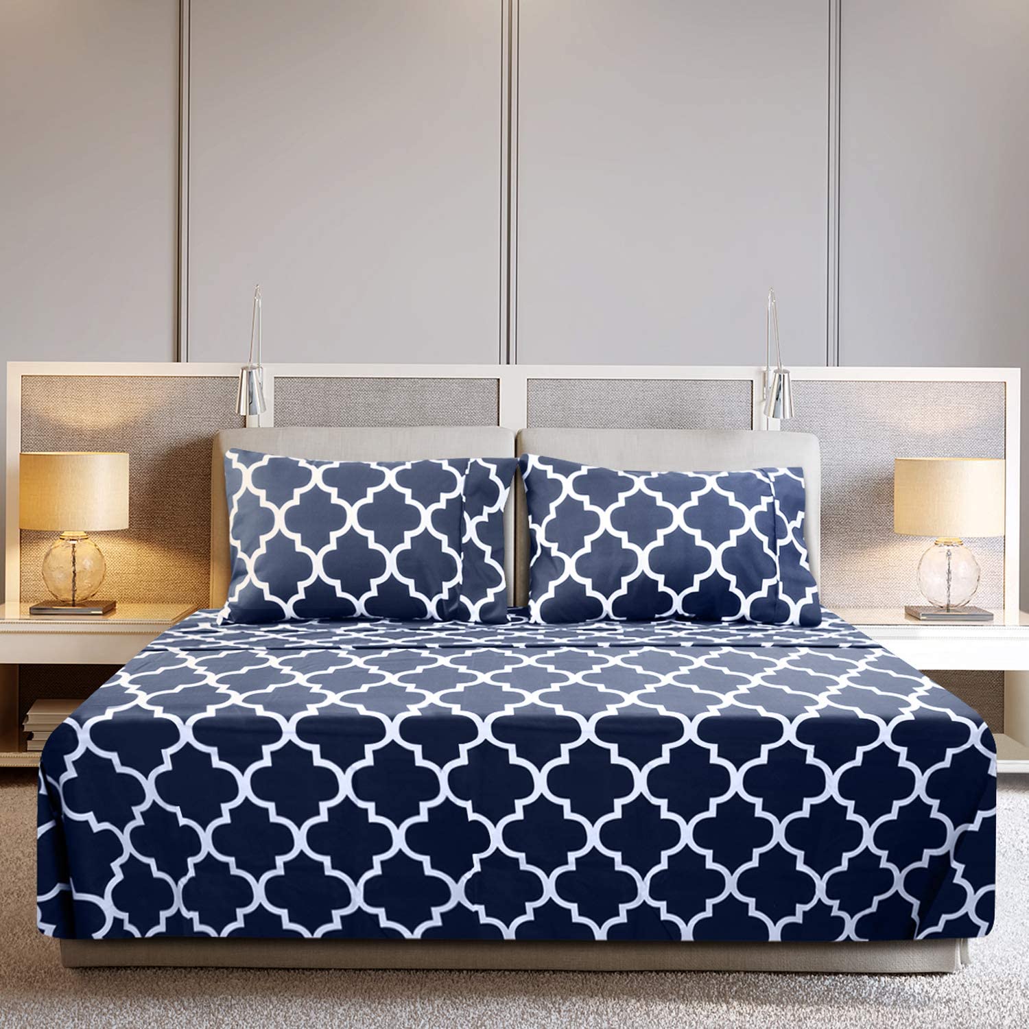 All-Season 4pcs Brushed Printing Microfiber Sheet Set with 133 * 60 Fabric Density
