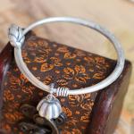 Sterling Silver Bangle Cuff Bracelet Engraved Water Lily Flower Vintage Jewelry