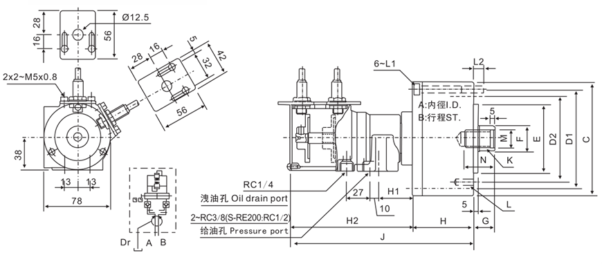 S-RE ROTARY HYDRAULIC CYLINDER WITH SAFETY AND DETECTION