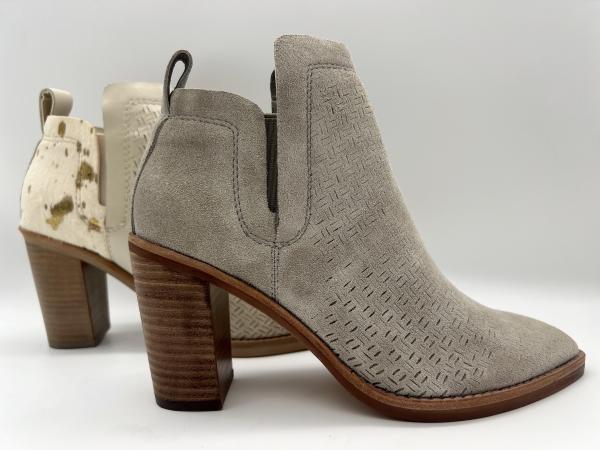 Abs heel with TPR outsole，soft crack suede leather and metallic hair leather