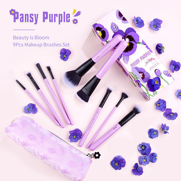 9pcs Pansy Purple Jessup Makeup Brushes Set With Aluminium Ferrule