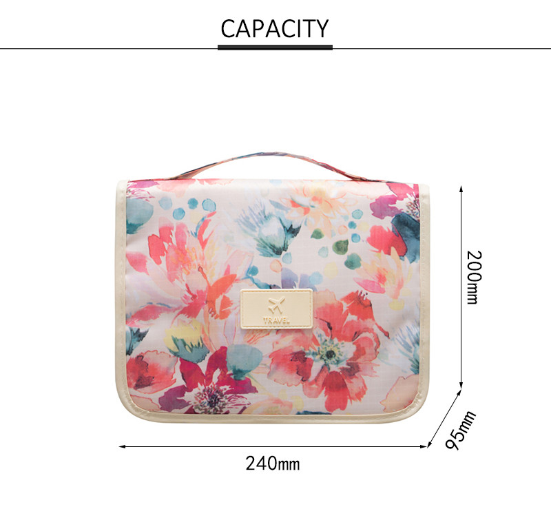 Portable Flower Printing Polyester Hanging Travel Makeup Bag