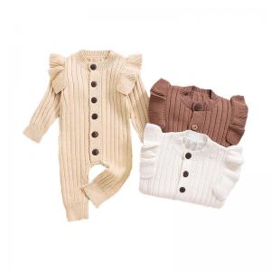 Wholesale Infant Baby Hand Knit Frill Sleeve Footless Romper One Piece Button Down Cotton Jumpsuit from china suppliers
