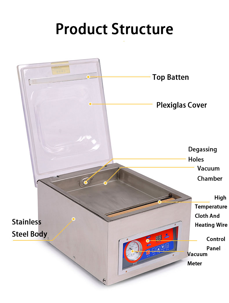 DUOQI DZ-260C Single Chamber Vacuum Sealer for Desk Type Industrial Food Packaging